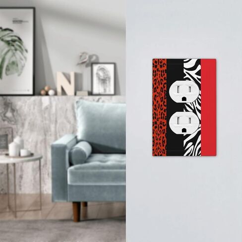 Red Black Modern Geometric Cheetah Zebra Leopard Print 1 Gang Duplex Receptacle Switch Wall Plate Jumbo Electrical Outlet Covers Receptacle Plug Covers Socket Faceplate Animal Skin Art Bathroom Decor in Saudi Arabia