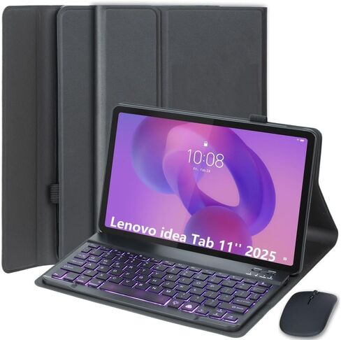حافظة لوحة مفاتيح لجهاز Lenovo Idea Tab مقاس 11 بوصة موديلات 2025 (TB-336ZU/TB-336FU) وماوس، لوحة مفاتيح بلوتوث مغناطيسية قابلة للفصل بـ 7 ألوان، غطاء فوليو رفيع للغاية متعدد الزوايا، أسود in Kuwait