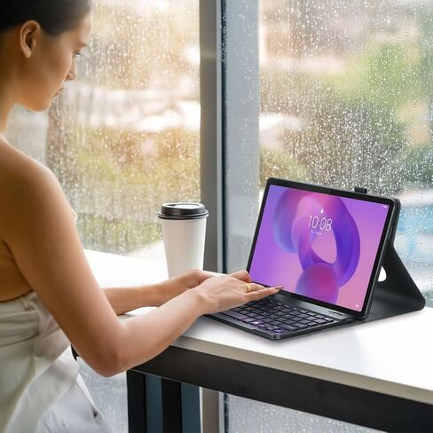 حافظة لوحة مفاتيح لجهاز Lenovo Idea Tab مقاس 11 بوصة موديلات 2025 (TB-336ZU/TB-336FU) وماوس، لوحة مفاتيح بلوتوث مغناطيسية قابلة للفصل بـ 7 ألوان، غطاء فوليو رفيع للغاية متعدد الزوايا، أسود in Kuwait