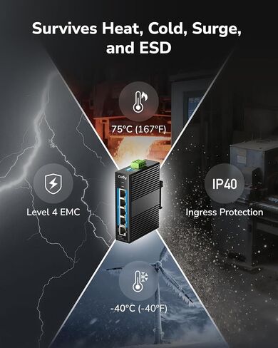 Cudy 5-Port Gigabit PoE Industrial Network Switch, 802.3af/at PoE, DIN-Rail IP40, Polarity Reverse & Short Circuit Protection, Broadcast Storm Prevention, IG1005P (Power Supply Not Included) in Saudi Arabia