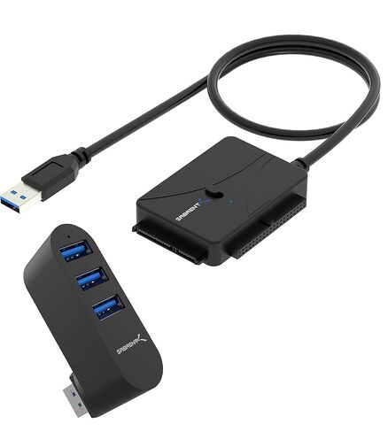 3 منافذ ألومنيوم صغيرة USB 3.0 Hub [90 درجة/180 درجة قابلة للدوران] + USB 3.0 إلى SSD/SATA/IDE 2.5/3.5/5.25 بوصة محول القرص الصلب مع مصدر طاقة UL in Saudi Arabia
