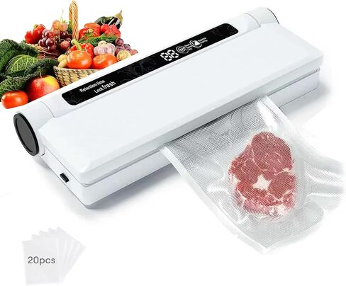 Food Saver Vacuum Sealer Machine - 75KPA Powerful Vacuum Sealer for Food with 20 Bags, Compact Food Vacuum Sealer Machine w/Digital Timer, Easy to Use for Home Kitchen in Saudi Arabia