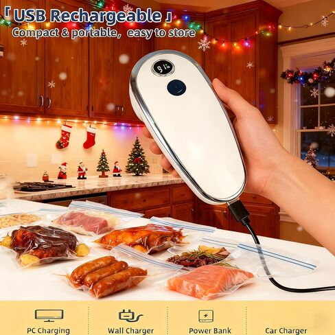 Vacuum Sealer, Handheld Vacuum Sealer for Food, Upgrade Cordless Compact Vacuum Sealer Machine with LED Display, Fast Sealing, Powerful & Low-Noise Portable Food Sealer for Preservation & Fresh in Saudi Arabia