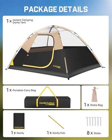 FanttikOutdoor Zeta C2/3/4 Camping Tent, 2/3/4 Person Instant Dome Tent, Easy Setup in 60s, Portable Waterproof Cabin Tent with Pre-Attached Poles & Air Vent, Ideal for Camping, Hiking, Backyard in Kuwait