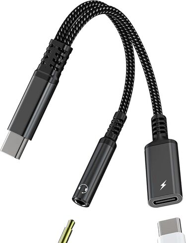 USB-C إلى 3.5 ملم محول صوت شاحن دونجل سلك 2 في 1 DAC نوع C Aux كابل مقسم لهاتف iPhone15 Pro Max iPad Pro متوافق مع Samsung Galaxy S20 S21 S22 Ultra Note10 S9 ملحقات مقبس سماعة الرأس in Kuwait