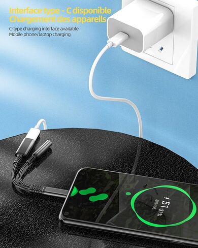 USB-C إلى 3.5 ملم محول صوت شاحن دونجل سلك 2 في 1 DAC نوع C Aux كابل مقسم لهاتف iPhone15 Pro Max iPad Pro متوافق مع Samsung Galaxy S20 S21 S22 Ultra Note10 S9 ملحقات مقبس سماعة الرأس in Kuwait