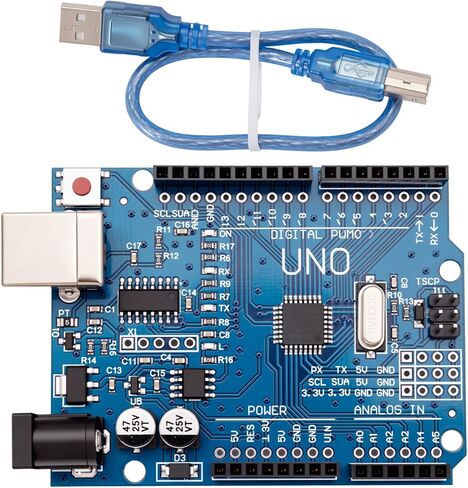 لوحة اردوينو uno r3 مع كابل USB - atmega328p، 16 ميجا هرتز، 14 دبابيس i/o رقمية، دعم pwm، متوافقة مع arduino uno r4، mega، Leonardo وRaspberry pi in Kuwait