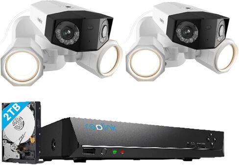 نظام كاميرا أمان REOLINK 4K PoE، كاميرا 2X Duo Floodlight PoE IP في حزمة زاوية واسعة جدًا 180 درجة 1x 16ch Reolink NVR مع محرك أقراص ثابتة سعة 4 تيرابايت مدمج، ضوء غامر 1800 لومن، اكتشاف الذكاء الاصطناعي المتقدم in Kuwait