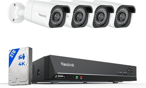 REOLINK 4K PoE Security Camera System with 4pcs 8MP PoE Cameras, 8CH NVR with 2TB HDD for 24/7 Recording, H.265 Video, Person/Vehicle/Animal Detection, Plus 4+1-Port PoE Switch in Saudi Arabia