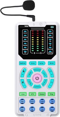 جهاز Ymiko Voice Changer جهاز مؤثرات صوتية محمول مع 15 وضعًا صوتيًا لتقليل الضوضاء وبطاقة صوت لحفلات الألعاب المباشرة باللون الأبيض 5.6 × 1.5 × 11.5 سم in Saudi Arabia