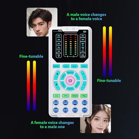 جهاز Ymiko Voice Changer جهاز مؤثرات صوتية محمول مع 15 وضعًا صوتيًا لتقليل الضوضاء وبطاقة صوت لحفلات الألعاب المباشرة باللون الأبيض 5.6 × 1.5 × 11.5 سم in Saudi Arabia
