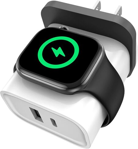 شاحن 3 في 1 لساعة Apple، كتلة شاحن حائط بمنفذ مزدوج PD 25 وات لهواتف iPhone، شحن سريع USB C، شحن أساسي للسفر لـ iWatch Ultra/SE/10/9/8/7، سلسلة iPhone 17/16/15/14، Android (أبيض) in Kuwait