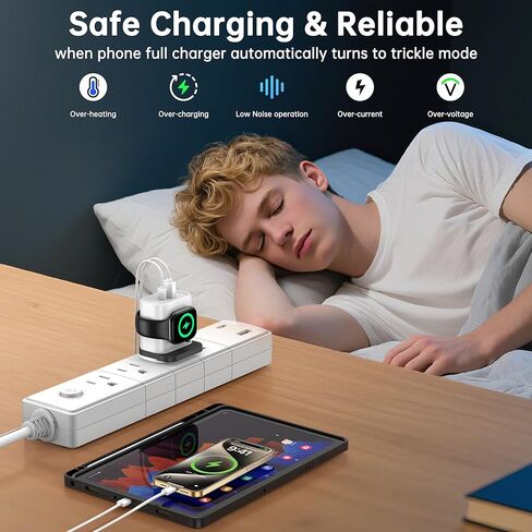شاحن 3 في 1 لساعة Apple، كتلة شاحن حائط بمنفذ مزدوج PD 25 وات لهواتف iPhone، شحن سريع USB C، شحن أساسي للسفر لـ iWatch Ultra/SE/10/9/8/7، سلسلة iPhone 17/16/15/14، Android (أبيض) in Kuwait