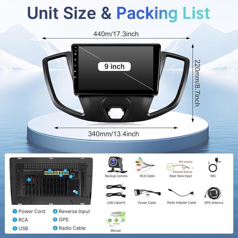 Leadfan Car Radio for Ford Transit 2013-2019 Stereo with Wireless Carplay Android Auto, 9'' Touchscreen for Ford Transit GPS Navigation Bluetooth WiFi Rear Camera FM Mirrorlink Split Screen SWC in Saudi Arabia