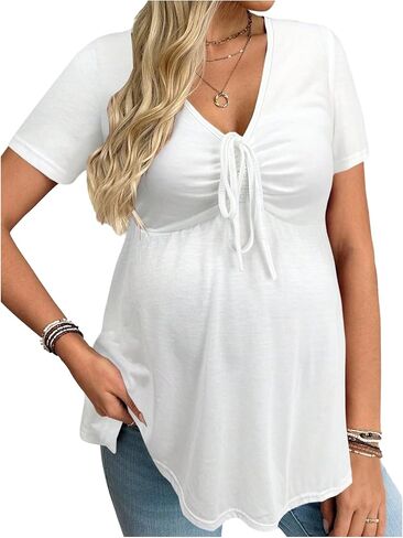 SweatyRocks Women's Maternity Clothes Short Sleeve Ruched Front Tie Ruffle Maternity Shirt in Saudi Arabia