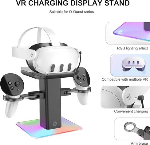 Charging Dock for Meta Quest 3S/Quest 3/Quest 2 Accessoriesm,Charger Station Stand with LED/RGB Light, Controllers and VR Accessories, Type C Charging Port in Saudi Arabia