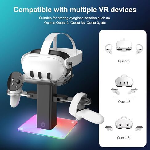 Charging Dock for Meta Quest 3S/Quest 3/Quest 2 Accessoriesm,Charger Station Stand with LED/RGB Light, Controllers and VR Accessories, Type C Charging Port in Saudi Arabia