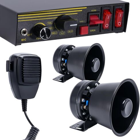 12V 400W Police Siren 9 Tones Warning Emergency Siren PA System with Handheld Microphone - 2×Rectangle Speaker Horn in Saudi Arabia