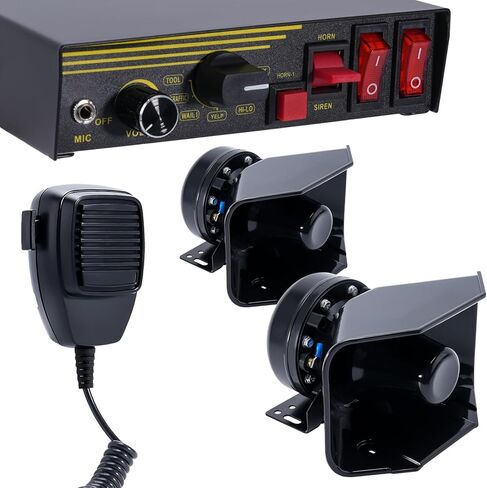 12V 400W Police Siren 9 Tones Warning Emergency Siren PA System with Handheld Microphone - 2×Rectangle Speaker Horn in Saudi Arabia