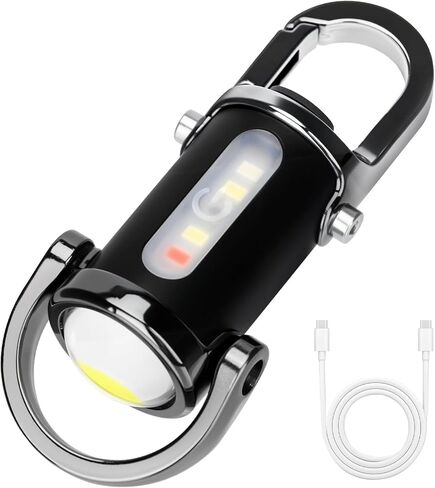 1200LM مصباح يدوي LED صغير فائق السطوع USB قابل لإعادة الشحن صغير مقاوم للماء سلسلة مفاتيح إنقاذ، للتخييم - أسود in Saudi Arabia
