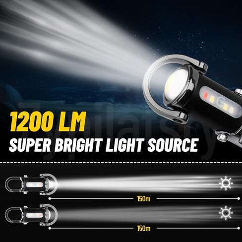 1200LM مصباح يدوي LED صغير فائق السطوع USB قابل لإعادة الشحن صغير مقاوم للماء سلسلة مفاتيح إنقاذ، للتخييم - أسود in Kuwait