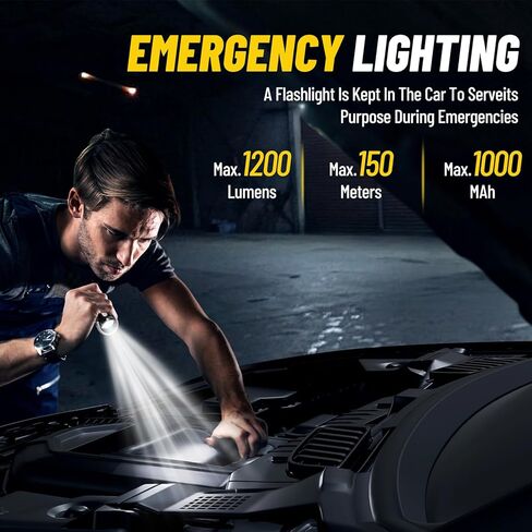 1200LM مصباح يدوي LED صغير فائق السطوع USB قابل لإعادة الشحن صغير مقاوم للماء سلسلة مفاتيح إنقاذ، للتخييم - أسود in Kuwait