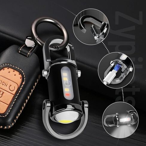 1200LM مصباح يدوي LED صغير فائق السطوع USB قابل لإعادة الشحن صغير مقاوم للماء سلسلة مفاتيح إنقاذ، للتخييم - أسود in Kuwait