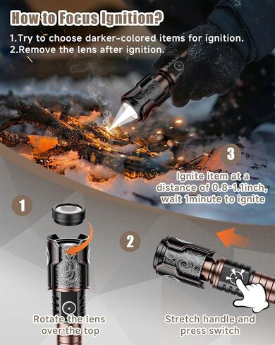 SKYFIRE Rechargeable Flashlights with Ignition Lens: 2 Pack High Lumens Tactical Flashlight LED Zoomable with 6 Modes IPX6 Handheld Powerful Flash Light for Hunting, Storm preparedness,Home&Gifts in Saudi Arabia