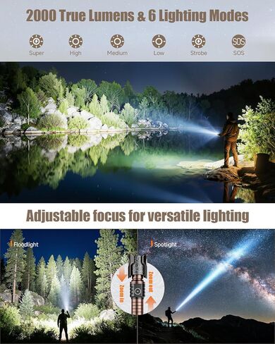 SKYFIRE Rechargeable Flashlights with Ignition Lens: 2 Pack High Lumens Tactical Flashlight LED Zoomable with 6 Modes IPX6 Handheld Powerful Flash Light for Hunting, Storm preparedness,Home&Gifts in Saudi Arabia