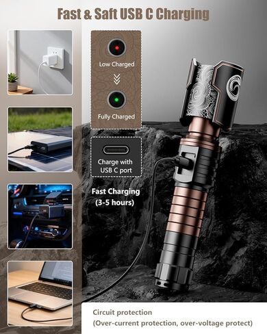 SKYFIRE Rechargeable Flashlights with Ignition Lens: 2 Pack High Lumens Tactical Flashlight LED Zoomable with 6 Modes IPX6 Handheld Powerful Flash Light for Hunting, Storm preparedness,Home&Gifts in Saudi Arabia