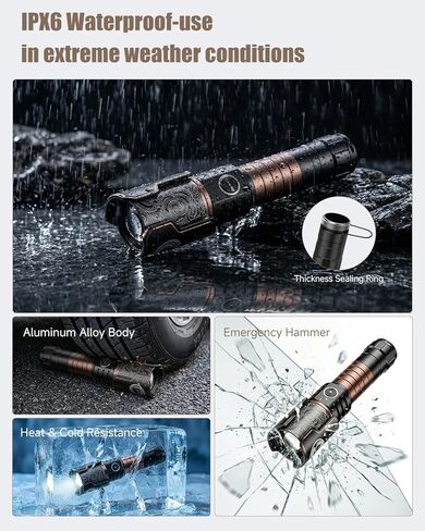SKYFIRE Rechargeable Flashlights with Ignition Lens: 2 Pack High Lumens Tactical Flashlight LED Zoomable with 6 Modes IPX6 Handheld Powerful Flash Light for Hunting, Storm preparedness,Home&Gifts in Saudi Arabia