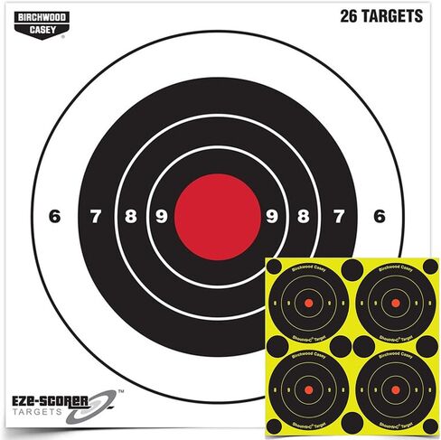BIRCHWOOD CASEY مقاس 8 بوصات Eze-Scorer Bull's-Eye Practice أهداف ورقية بيضاء رائعة للاستخدام الداخلي والخارجي، 26 هدفًا in Kuwait