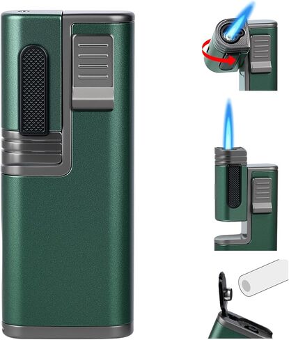 Cool Torch Lighter, Refillable Butane Torch Lighters with Rotating Head & Visible Window, Adjustable Windproof Jet Flame and Foldable Punch, Unique Creative Gift for Men (Without Fuel) in Saudi Arabia