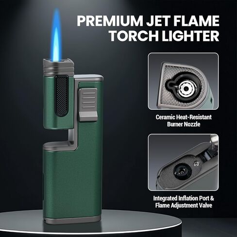 Cool Torch Lighter, Refillable Butane Torch Lighters with Rotating Head & Visible Window, Adjustable Windproof Jet Flame and Foldable Punch, Unique Creative Gift for Men (Without Fuel) in Saudi Arabia