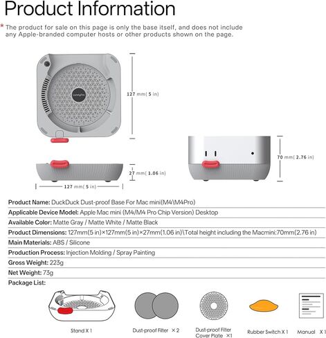 Lonelyfox Mac mini M4 & M4 Pro Stand – Innovative Front Power Button Access, Anti-Dust Cooling Silicone Base, Anti-Slip Desktop Holder, Replaceable Button Caps (Gray) in Saudi Arabia