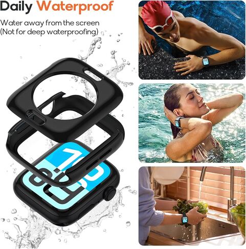 2 in 1 Waterproof Case for Apple Watch Screen Protector Series 6/5/4, SE 3/2/1 40mm, 360 Protective Glass Face Cover Hard Bumper + Back Frame for iWatch Accessories 40 mm in Saudi Arabia
