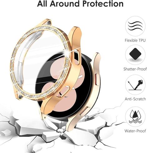 [عبوة من 3 قطع] حافظة لهاتف Galaxy Watch 5 Pro مقاس 45 مم، حافظة واقية بإطار بلينغ متوافقة مع ساعة Samsung Galaxy Watch 5 (ذهبي وردي/وردي/أسود) - 45 مم in Kuwait