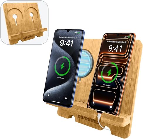 محطة شحن من الخيزران لأجهزة متعددة، صندوق إدارة الكابلات لشريط الطاقة، شاحن USB ومحطة شحن USB، قاعدة شحن خشبية، منظم سطح المكتب ومنظم طاولة السرير in Saudi Arabia