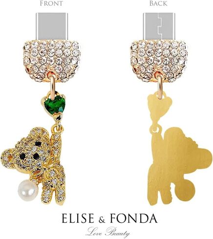 ELISE & FONDA TP956 Type-C منفذ شحن كريستال مضاد للغبار قابس صغير ثلاثي الأبعاد كريستال تيدي بير مع سحر الهاتف الخليوي على شكل قلب الحب لهواتف iPhone 15/16/Samsung/OnePlus/Xiaomi/oppo Android (ذهبي) in Kuwait