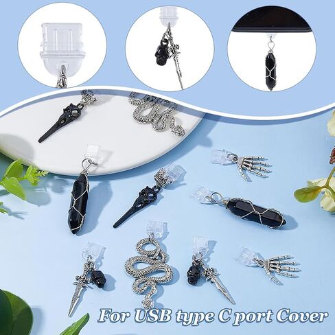 DICOSMETIC Dust Plug Charms Bulk Butterfly Star Skull Type-C Charging Port Charm Cell Phone Charm Plug Cover Plastic Dust Plugs with Alloy Charms USB C Port Cap Protector Pendant in Saudi Arabia