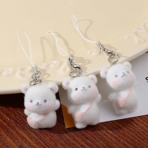 Fuzzy Cute Cartoon Bear Cell Phone Charm Decor Gifts Bear Lovers Women Kawaii Bears Bag Charm Cute Bears Keychain Keyring (2.3x3.5cm) in Saudi Arabia