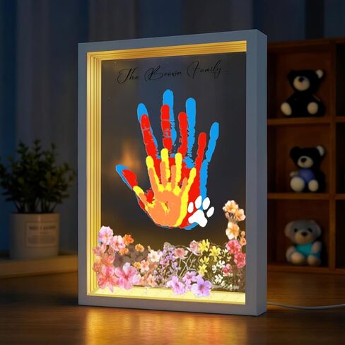 OurWarm Family Handprint Kit with Light, DIY Handprint Family Keepsake Wooden Frame with Sticker & Non-Toxic Baby Safe Paint, Baby Keepsake Gifts for Newborn, Mother's Day, New Parents, Adoption Day in Saudi Arabia