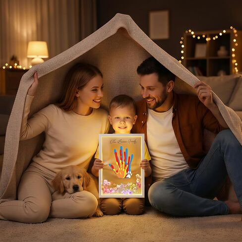 OurWarm Family Handprint Kit with Light, DIY Handprint Family Keepsake Wooden Frame with Sticker & Non-Toxic Baby Safe Paint, Baby Keepsake Gifts for Newborn, Mother's Day, New Parents, Adoption Day in Saudi Arabia