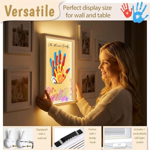 OurWarm Family Handprint Kit with Light, DIY Handprint Family Keepsake Wooden Frame with Sticker & Non-Toxic Baby Safe Paint, Baby Keepsake Gifts for Newborn, Mother's Day, New Parents, Adoption Day in Saudi Arabia