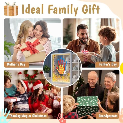 OurWarm Family Handprint Kit with Light, DIY Handprint Family Keepsake Wooden Frame with Sticker & Non-Toxic Baby Safe Paint, Baby Keepsake Gifts for Newborn, Mother's Day, New Parents, Adoption Day in Saudi Arabia