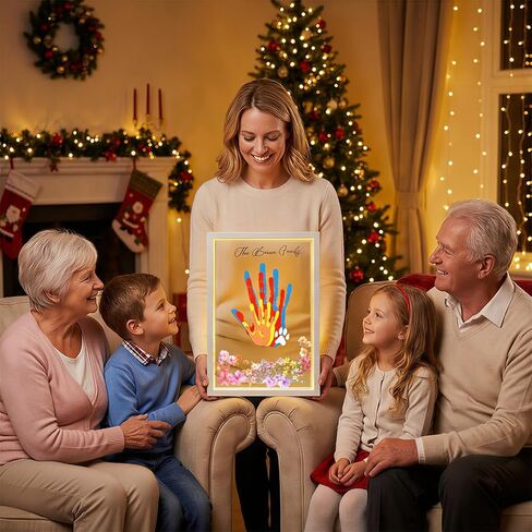 OurWarm Family Handprint Kit with Light, DIY Handprint Family Keepsake Wooden Frame with Sticker & Non-Toxic Baby Safe Paint, Baby Keepsake Gifts for Newborn, Mother's Day, New Parents, Adoption Day in Saudi Arabia