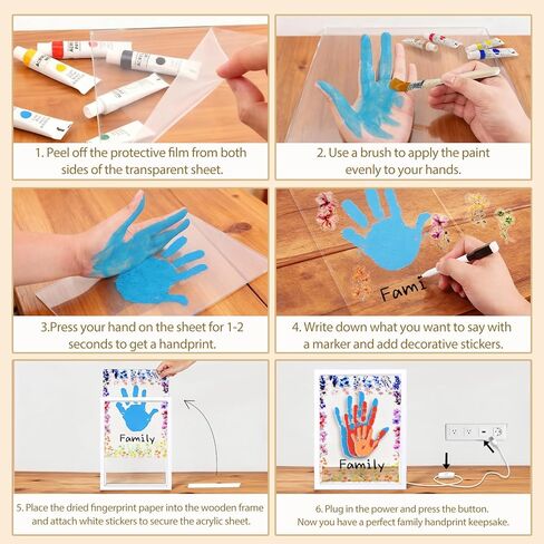 OurWarm Family Handprint Kit with Light, DIY Handprint Family Keepsake Wooden Frame with Sticker & Non-Toxic Baby Safe Paint, Baby Keepsake Gifts for Newborn, Mother's Day, New Parents, Adoption Day in Saudi Arabia