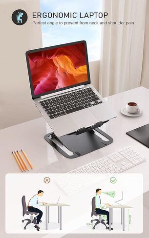 حامل كمبيوتر محمول من Merece للمكتب، حامل كمبيوتر محمول مريح، تصميم مجوف سريع تبديد الحرارة، حامل كمبيوتر محمول قابل للتعديل بزاوية ارتفاع متوافق مع جميع أجهزة الكمبيوتر المحمولة (أسود) in Kuwait