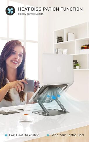 حامل كمبيوتر محمول من Merece للمكتب، حامل كمبيوتر محمول مريح، تصميم مجوف سريع تبديد الحرارة، حامل كمبيوتر محمول قابل للتعديل بزاوية ارتفاع متوافق مع جميع أجهزة الكمبيوتر المحمولة (أسود) in Kuwait