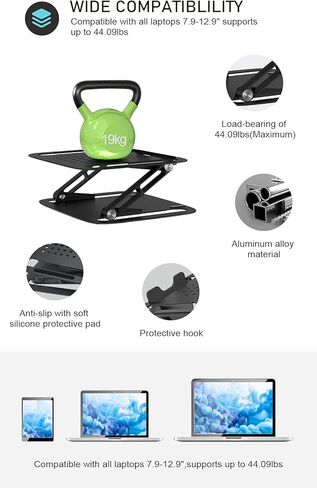 حامل كمبيوتر محمول من Merece للمكتب، حامل كمبيوتر محمول مريح، تصميم مجوف سريع تبديد الحرارة، حامل كمبيوتر محمول قابل للتعديل بزاوية ارتفاع متوافق مع جميع أجهزة الكمبيوتر المحمولة (أسود) in Kuwait